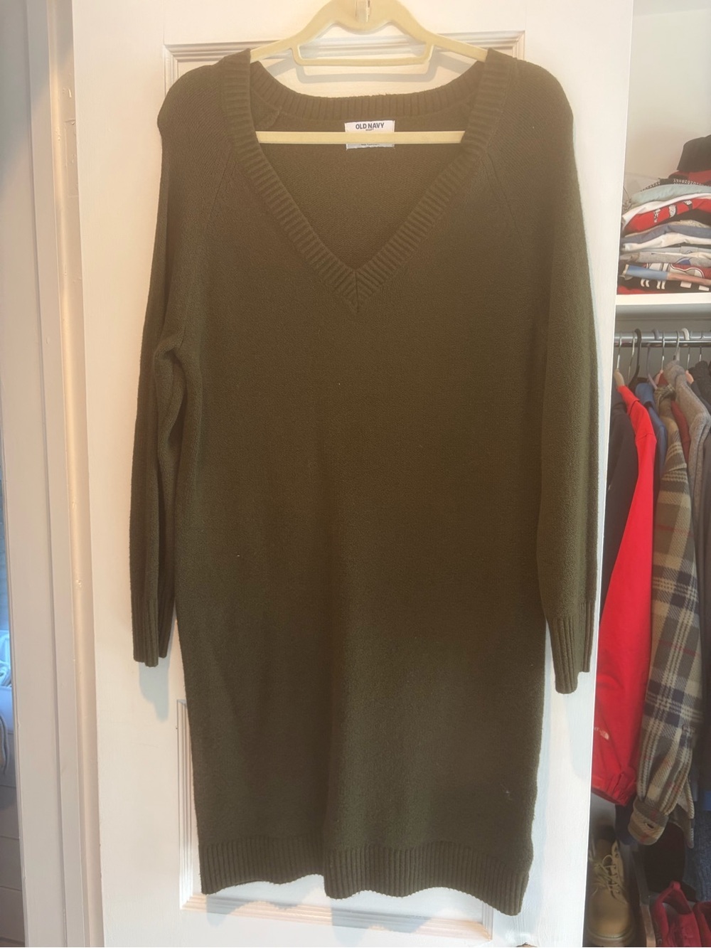 Old Navy Olive Green V-Neck Sweater Dress